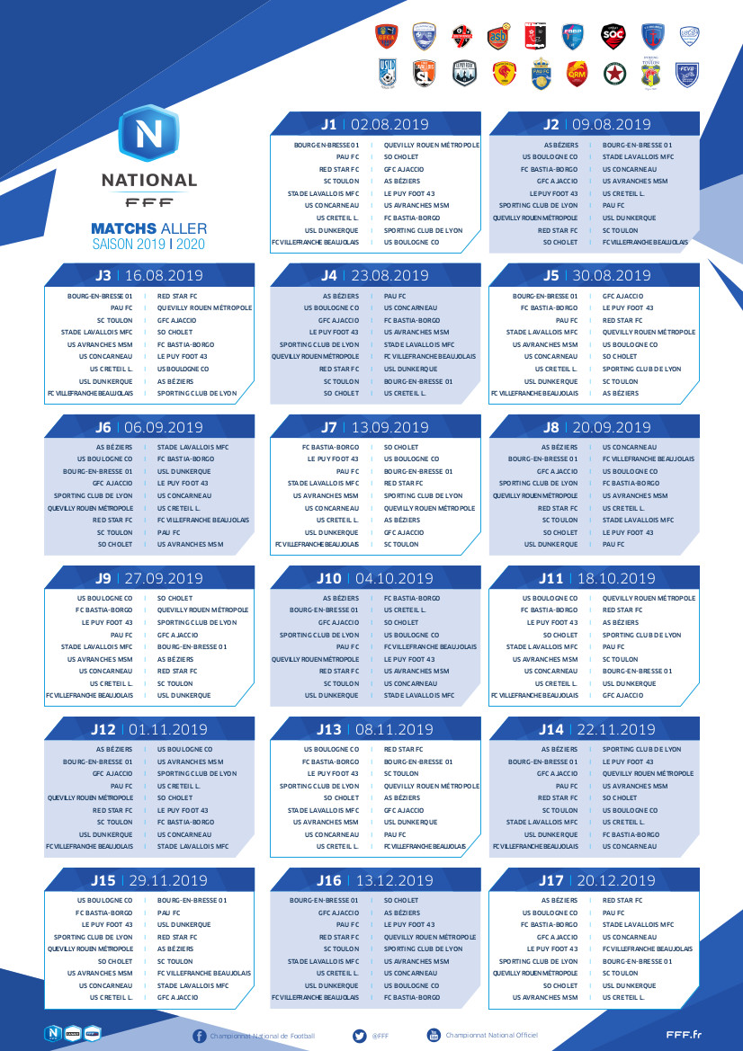 Le calendrier du National est sorti