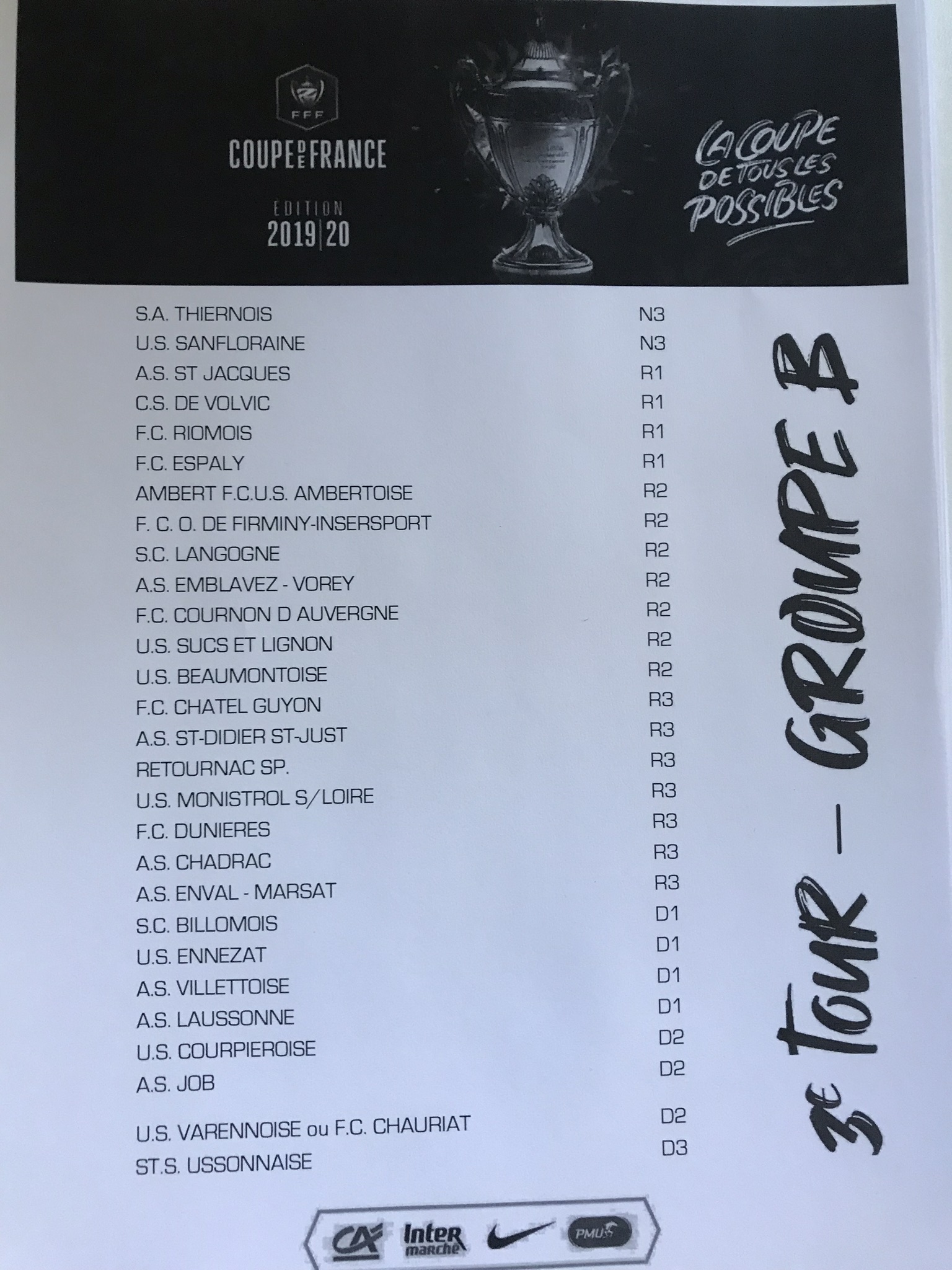 Découvrez les différents groupes du 3e tour de la Coupe de France Découvrez les différents groupes du 3e tour de la Coupe de France