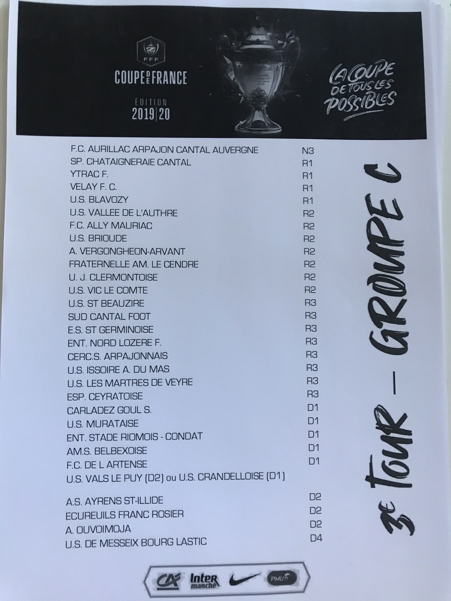 Découvrez les différents groupes du 3e tour de la Coupe de France Découvrez les différents groupes du 3e tour de la Coupe de France