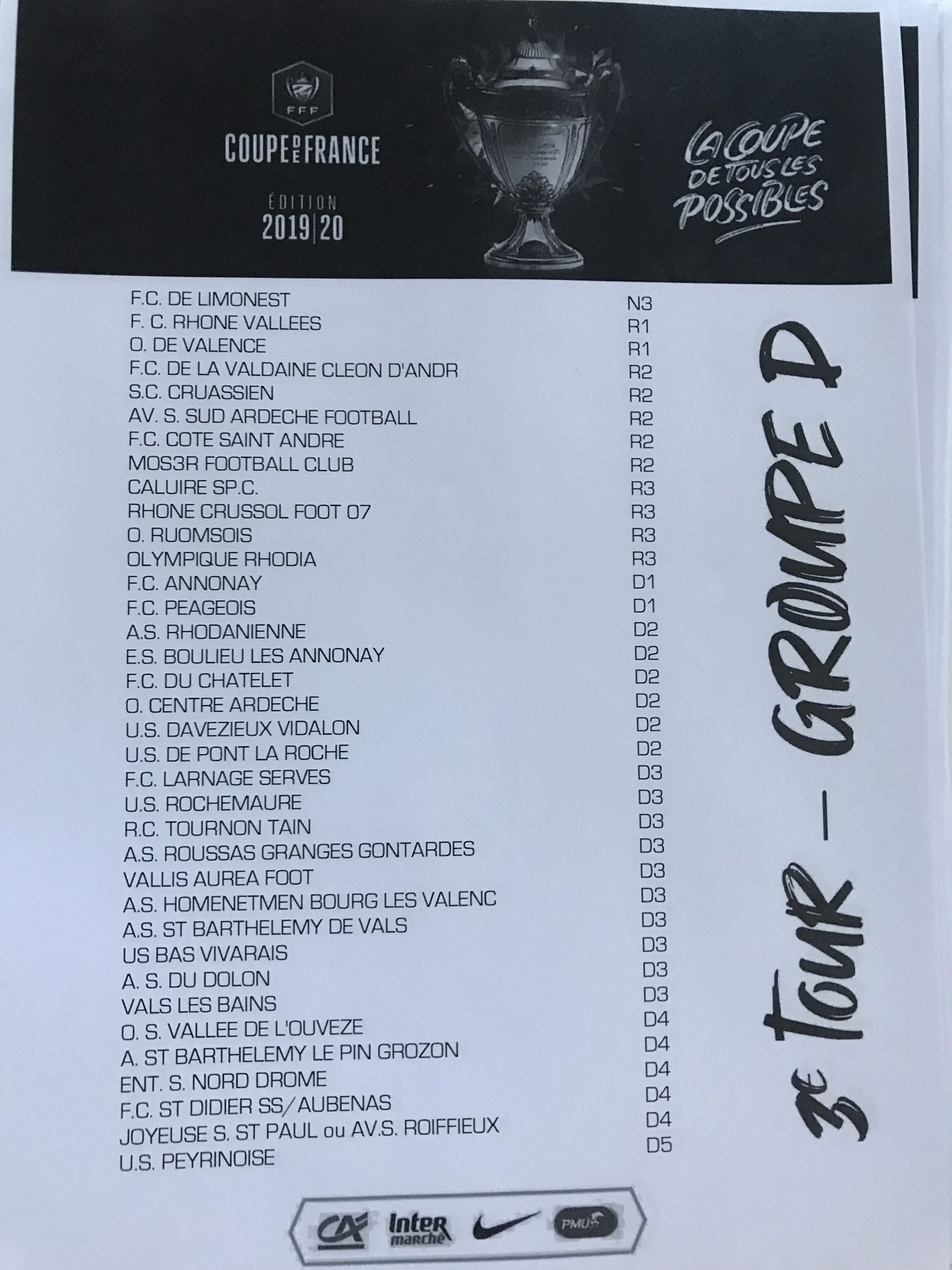 Découvrez les différents groupes du 3e tour de la Coupe de France