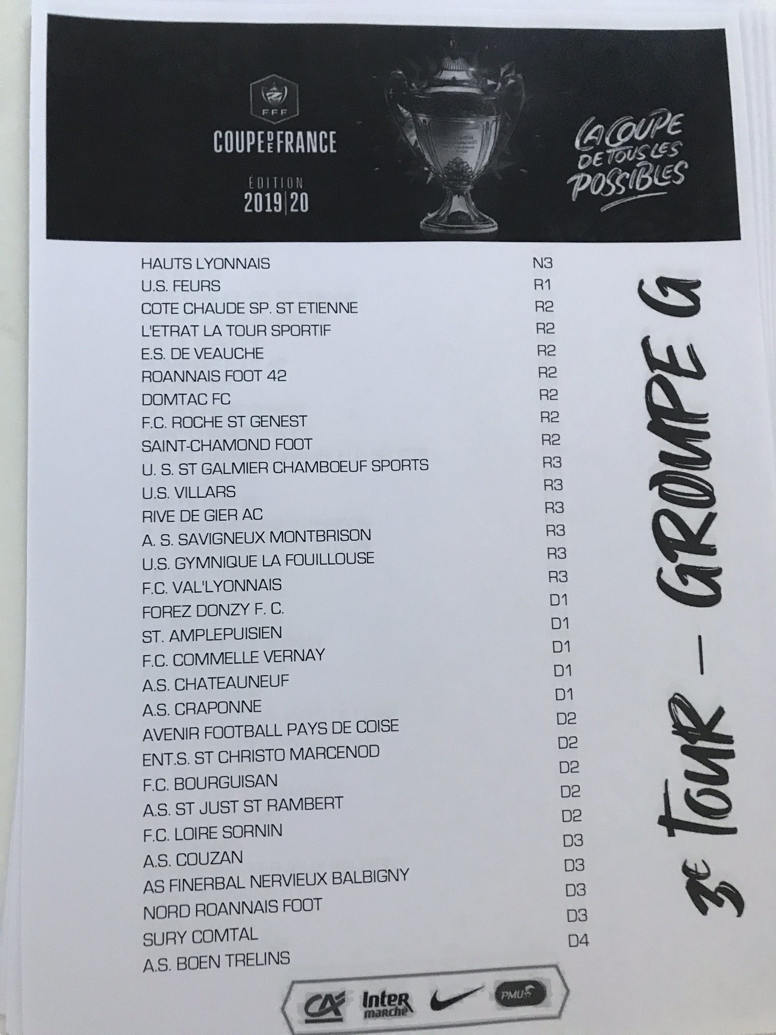 Découvrez les différents groupes du 3e tour de la Coupe de France Découvrez les différents groupes du 3e tour de la Coupe de France