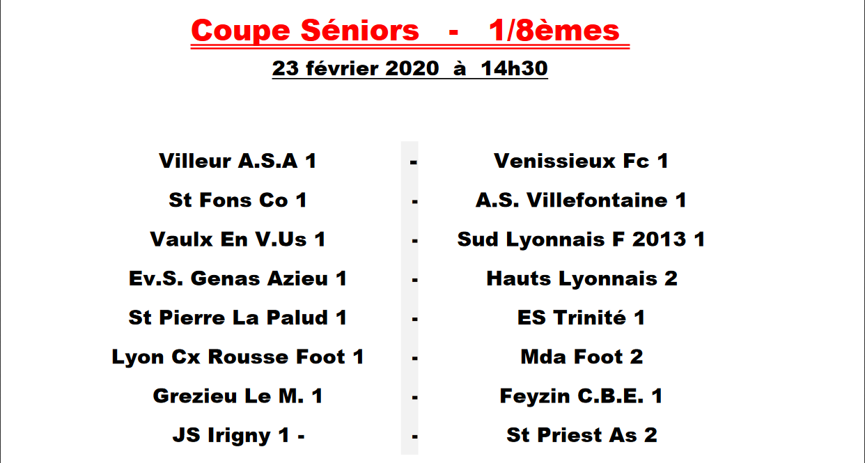 Les affiches des 8èmes de finale de la coupe de Lyon et du Rhône Les affiches des 8èmes de finale de la coupe de Lyon et du Rhône
