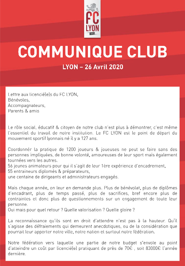 "Le moment est venu de dire STOP" pour le FC Lyon