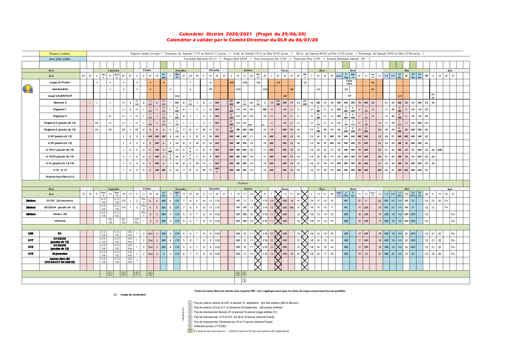 Découvrez le calendrier des compétitions Ligue et District