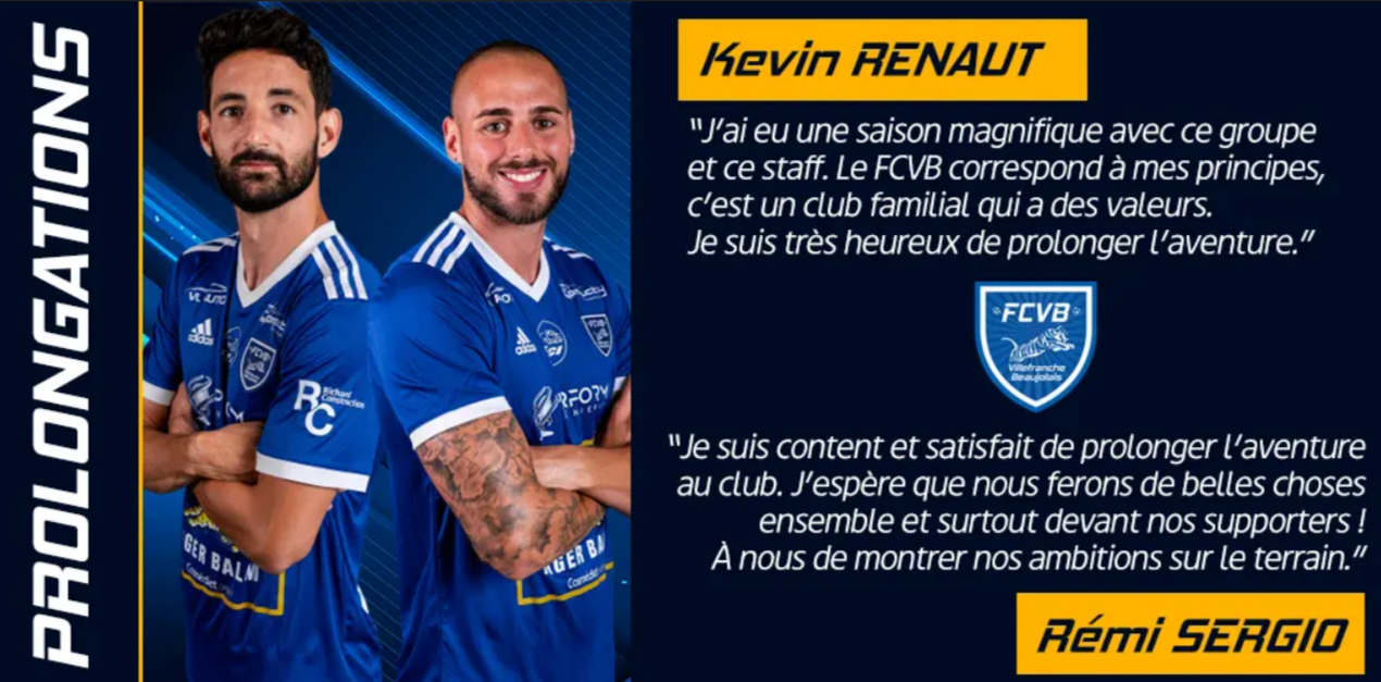 Deux joueurs prolongés au FC Villefranche Beaujolais Deux joueurs prolongés au FC Villefranche Beaujolais